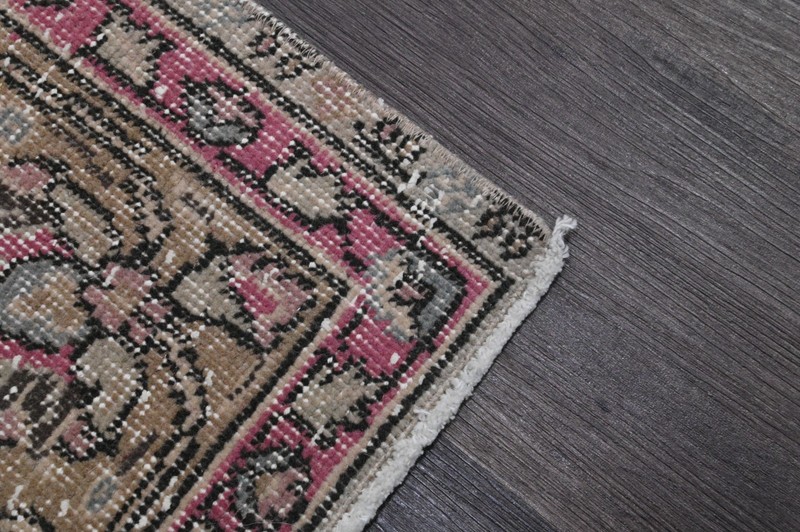 Vintage Turkish Runner Rug 2x5ft Wool Anatolian Handmade Hallway Oushak MAUVE gallery
