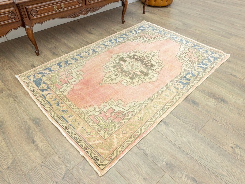 Vintage Turkish Handwoven Oushak Area Rug 3.11x5.11 ft Rose Sage – Cottage Decor gallery