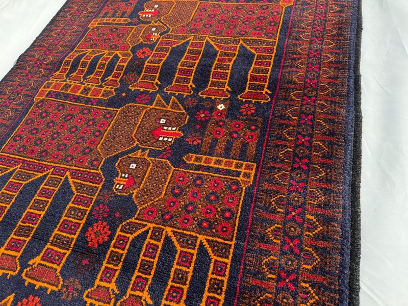 Antique Afghan Hand Knotted 3x5 Ft Wool Rug Traditional Turkmen Pictorial Carpet gallery