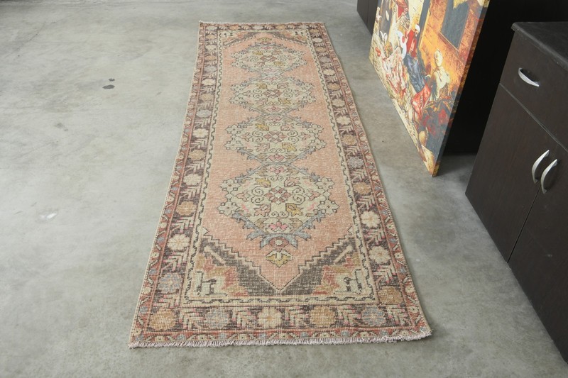 3x9 Turkish Antique Runner Rug Hand-Knotted Neutral Vintage Oushak Wool Rug,647 gallery