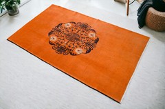 4×7 Rug Orange Area Rug Hand Knotted Turkish Rug Oushak Rug 4’x 6’11”