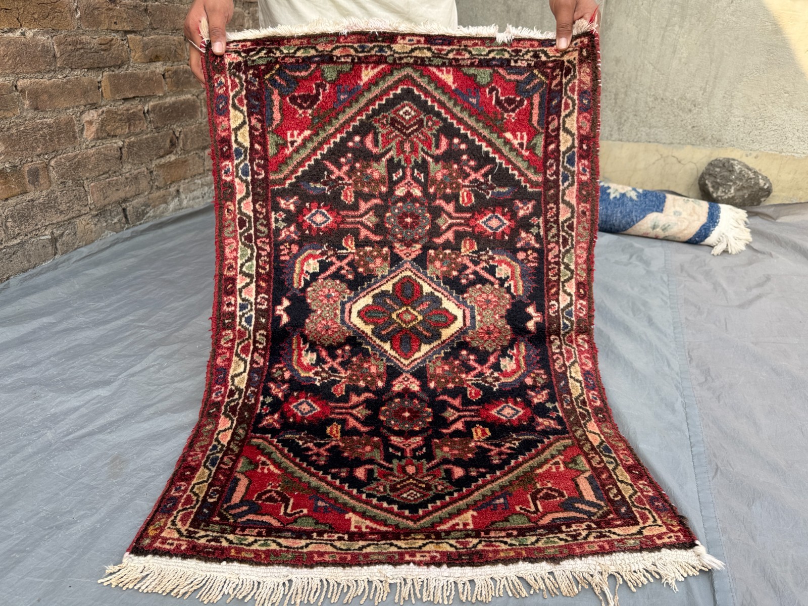 Turkish Hand Knotted Tribal Wool Rug | Vintage Red, Black, Green Beige Wool Rug gallery