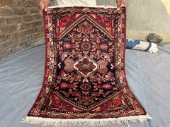 Turkish Hand Knotted Tribal Wool Rug | Vintage Red, Black, Green Beige Wool Rug