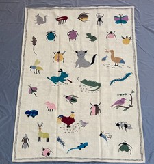 Afghan Suzani Kilim Rug 5×8 ft Pictorial Animals Handmade Wool Folk Art