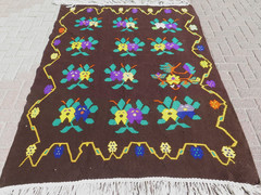 Anatolia Wool Rug Handmade Carpet Floor Brown Kelim Floral Rug Teppich 59″x81″