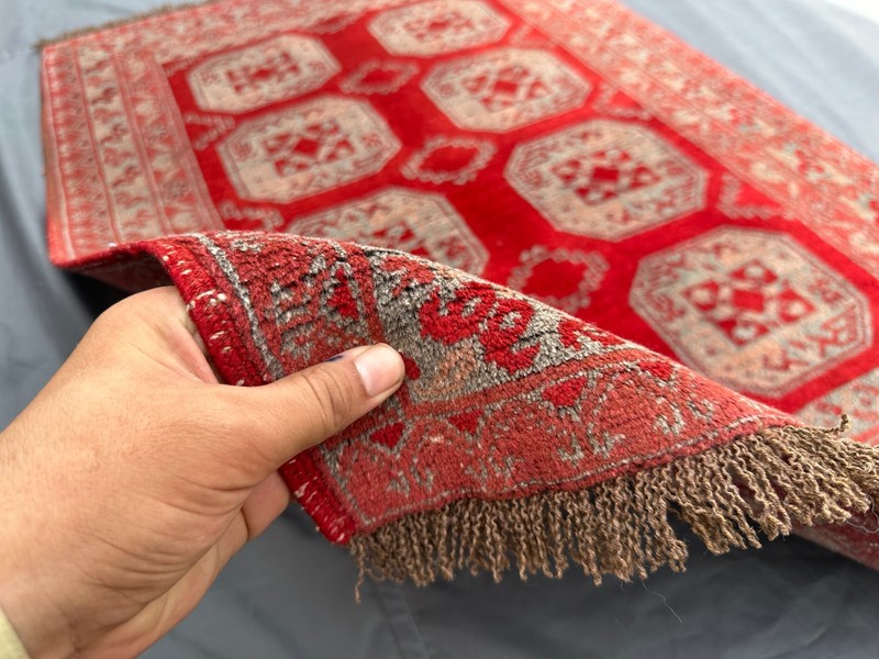 Vintage Turkmen Ersari Rug, Soft Pile, 2'8 x 3'10 ft Bathroom, Red Wool Area Rug gallery