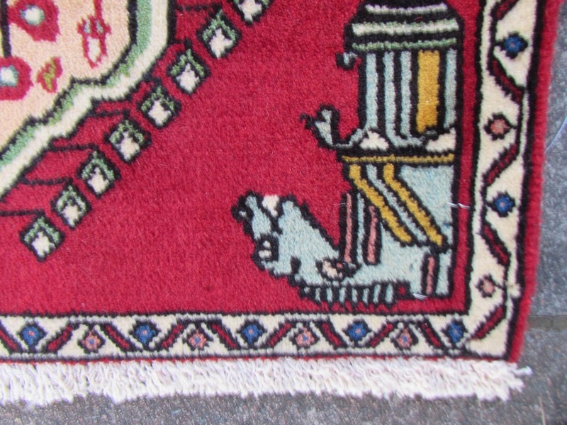 Vintage Hand Made Traditional Rug Oriental Wool Red Small Rug 67x59cm gallery