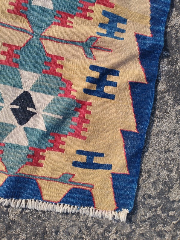 Vintage Handmade Turkish Anatolian Wool Kilim Rug Carpet 75x60 cm gallery