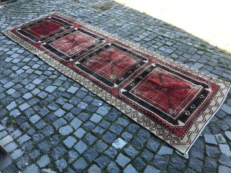 Turkish Vintage Rug Handmade Wool Rug Bohemian Runner Rug Home Rug 3,8 x 11, ft gallery