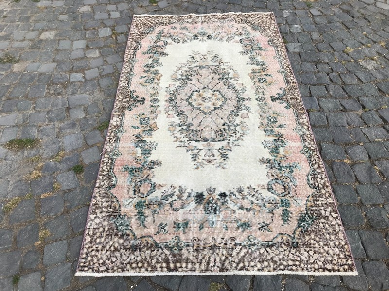 Bohemian Area Rug Handmade Wool Rug Turkish Vintage Traditional Rug 3,7 x 6,6 ft gallery