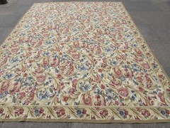 Vintage Hand Made French Design Wool Beige Blue Red Original Aubusson 308X236cm