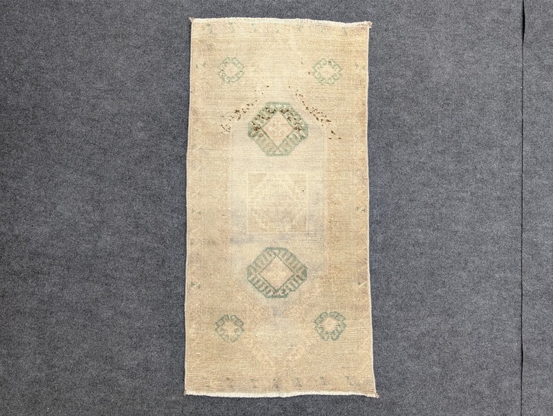 2 x 4 ft Vintage Beige Green Door Mat, Turkish Oushak Wool Bathroom Area Rug gallery