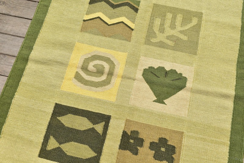 Nepal Rug 3x4 Handwoven Green Modern Pattern Kilim 94x145cm Natural Wool Rug gallery