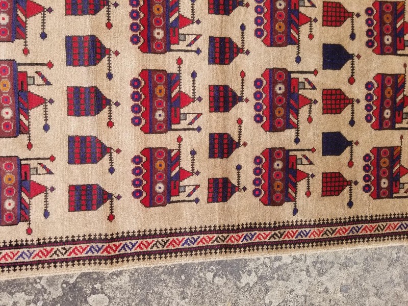 Vintage Traditional Handmade Afghan War Tan Wool Multicolor Kilim Rug 56x33 in gallery