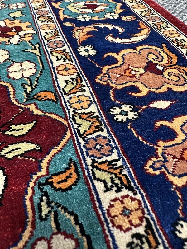 Stunning Authentic Silk On Silk Hereke Rug W Golden Metal Thread 2’ X 3.2’ gallery