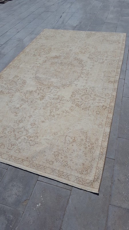 Antique Caucasian Faded Area Rug 6x10 Beige Geometric Rare Collectible Rug x gallery
