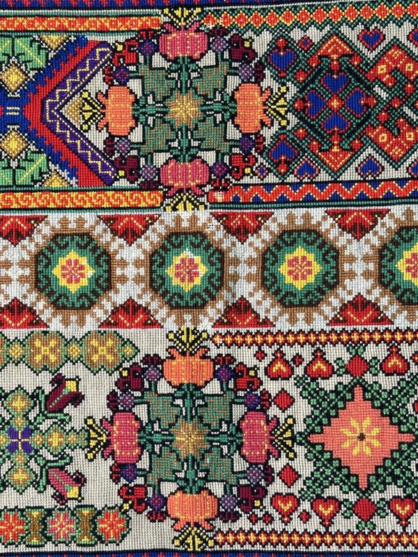 Vintage French Needle Point Handmade Floral Red Wool Rug Carpet 111x55cm gallery