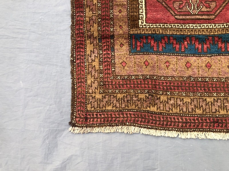 2'10 x 4'10 Ft Vintage Afghan Hand Knotted Rug Red Geometric Tribal Wool Carpet gallery