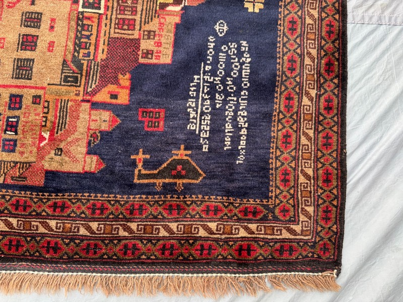 Vintage Afghan Hand-Knotted Wool Rug 4'3" x 7'8 Pictorial Design Blue Tribal Rug gallery