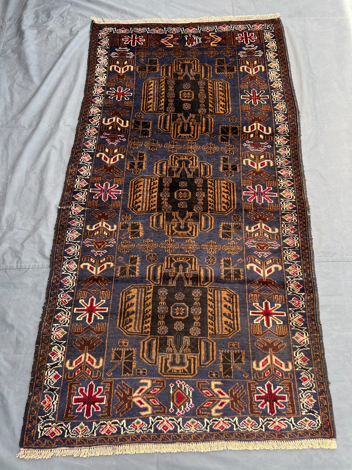 Blue Brown Caucasian Rug 4x7 Vintage Hand Knotted Tribal Geometric Wool Boho gallery