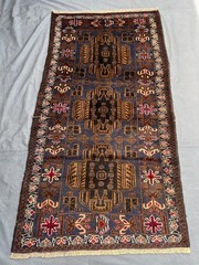 Blue Brown Caucasian Rug 4×7 Vintage Hand Knotted Tribal Geometric Wool Boho