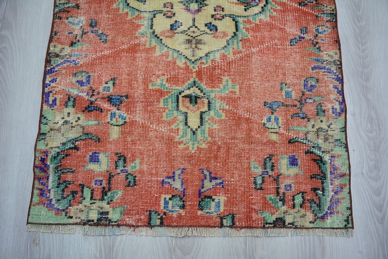Red Turkish Vintage Rug, 3x5.7ft, Antique Red Faded Medallion Handmade Rug, gallery