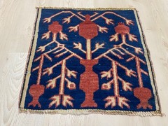 Handwoven Anatolian Accent Square Rug 1.6×1.7 ft Bold Blue Folk Design Carpet