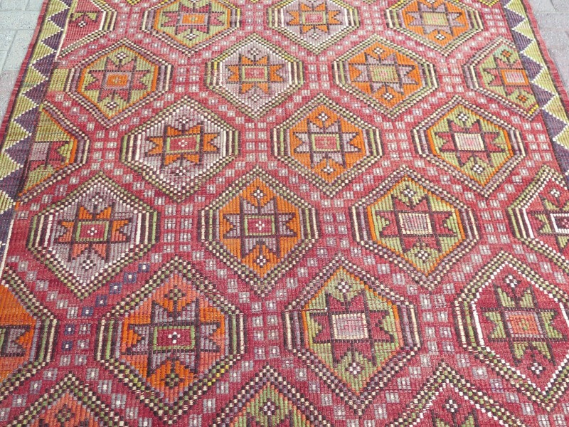 Vintage Anatolia Kilim Handwoven Wool Rug, Large Floor Carpet, Boho Rug 71"x115" gallery
