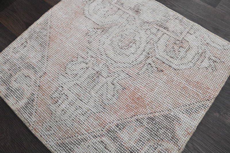 Oushak Turkish Doormat Rug 2x2 Orange Anatolian Handmade Vintage Small Kilim Rug gallery