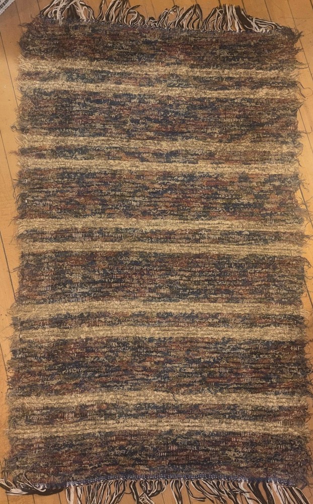 Vintage Striped Swedish Hand Made Rag Rug (28x46 inches) 1930s