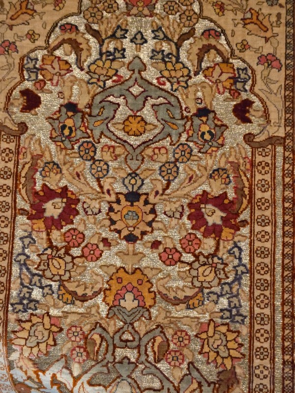 FINE 100% SILK GENUINE SOUF HEREKE TURKISH RUG RAISED PILE & METAL YARN gallery