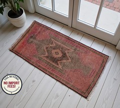 2×3 ft Vintage Turkish Rug Handmade Small Rug, Wool Doormat, Kitchen Entry Decor
