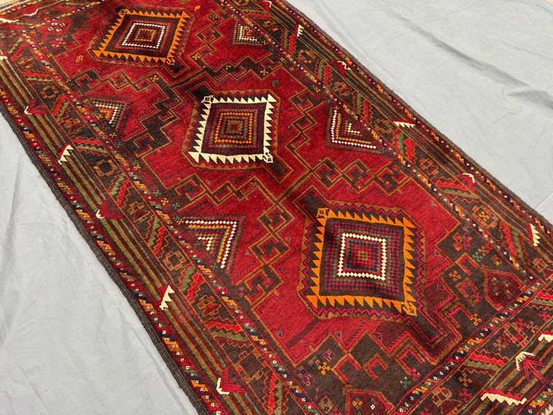 3'9x7'2 ft Vintage Afghan Geometric Diamond Hand Knotted Tribal Runner Rug gallery
