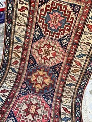COLLECTORS ITEM Antique Stunning Above 100 Years Old Star Kazak Caucasian Runner