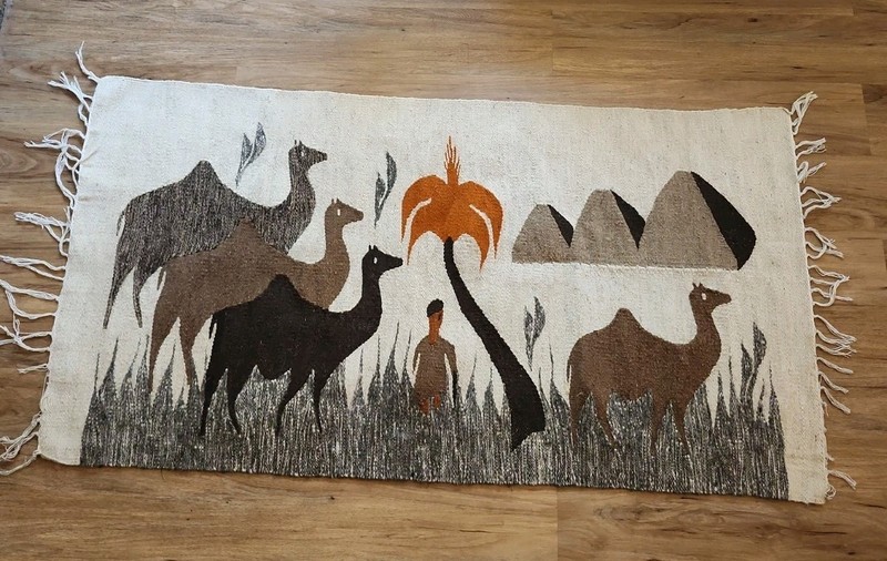 Vintage Kilim Rug Wall Hanging 28”x 52” Hand-Woven Wool Desert Mountain Camel-zz gallery