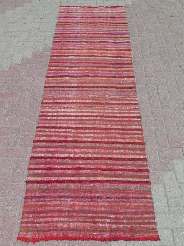 Red Rug Runner, Vintage Turkish Hallway Kilim Carpet Runner Corridor Rug 35X112" gallery