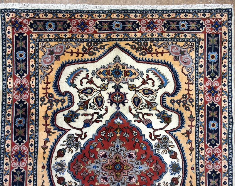 Vintage Ardebil Tribal Oriental Rug 5x7 Hand Knotted Wool Ivory Blue Carpet Area gallery