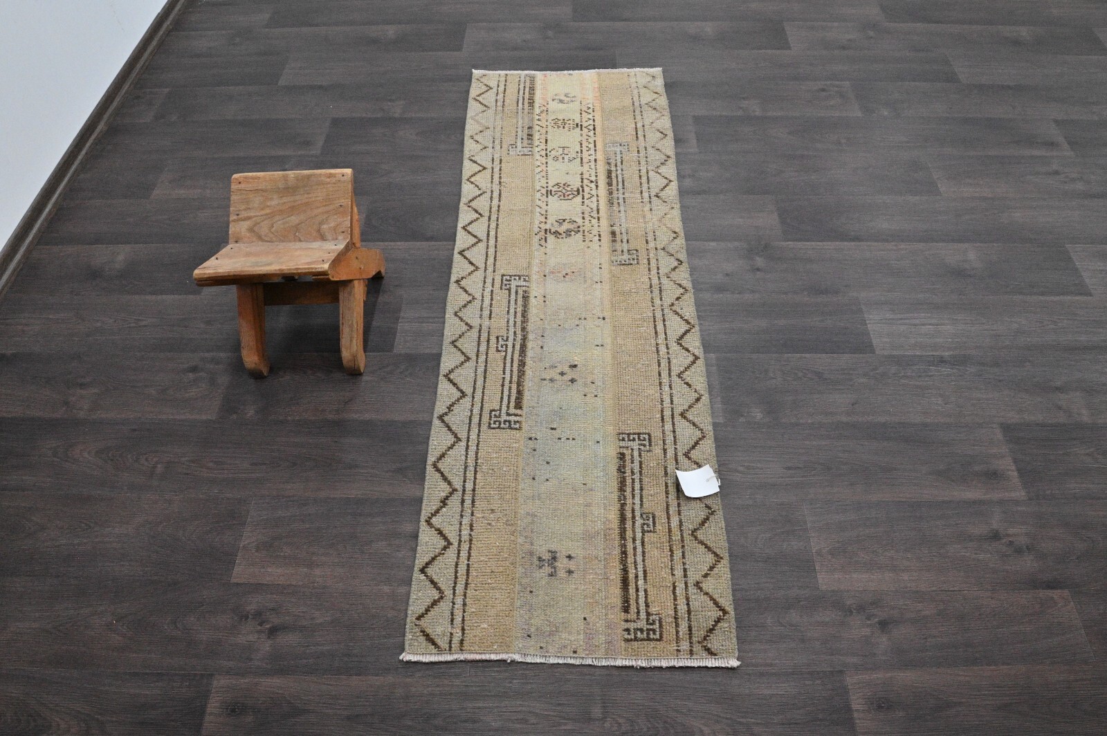 Vintage Turkish Runner Rug 2x5ft Wool Anatolian Handmade Hallway Oushak BEIGE gallery