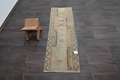 Vintage Turkish Runner Rug 2x5ft Wool Anatolian Handmade Hallway Oushak BEIGE