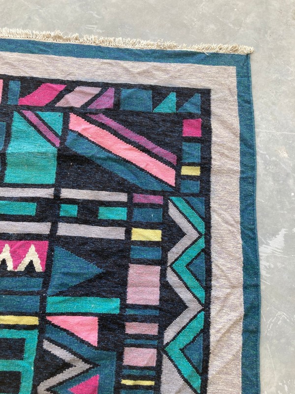 Vintage Traditional Handmade Scandi Geometric Kilim Floor Rug Carpet 195x141 cm gallery