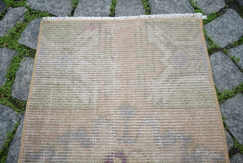 Vintage Turkish Rug 16'' x 30'' Anatolian Rug Hand-Knotted Rug Small Doormat Rug gallery