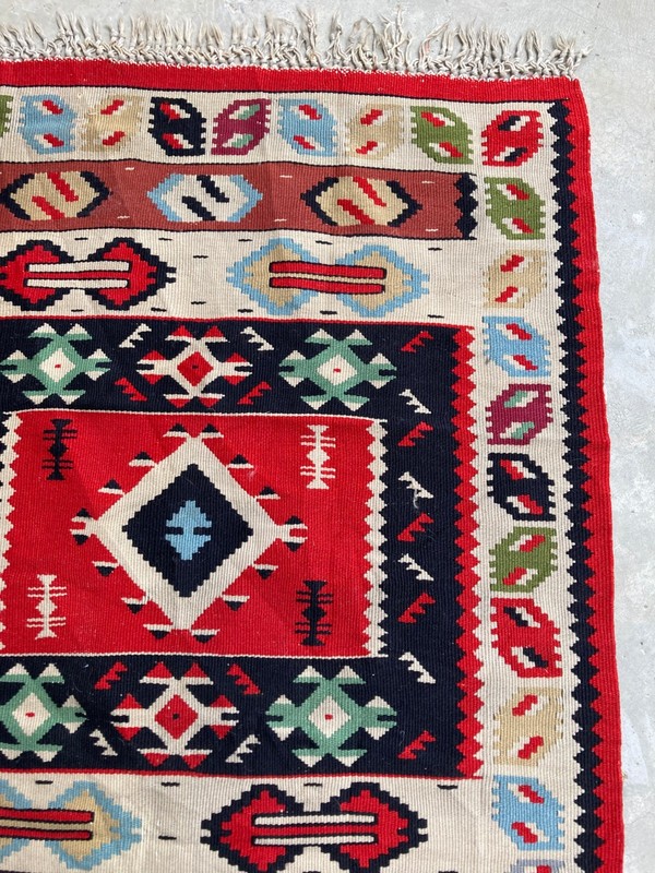 Vintage Handmade Turkish Geometric Tribal Wool Kilim Runner Rug 132x65 cm gallery