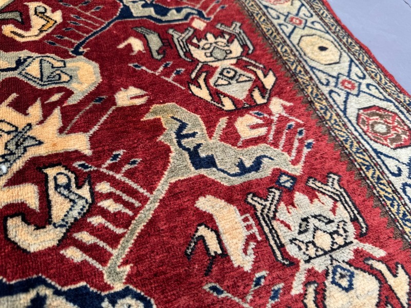 Vintage 3'3x5'6 Ft Caucasian Kazak Rug Red Ivory Tribal Geometric Soft Wool Rug gallery