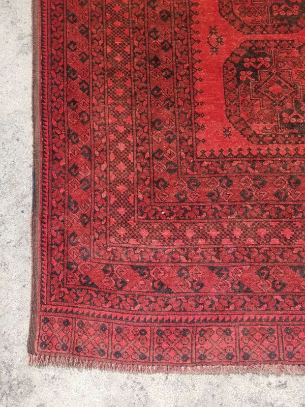 Distressed Authentic Hand Knotted Vintage Afghan Turkmen Wool Area Rug 9.3x6.6ft gallery