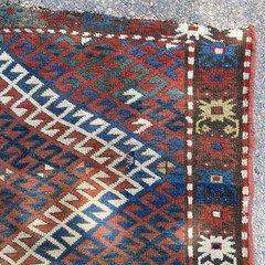 Antique Rug 4′ 6 x 8′ 8 Blue Hand Knotted Caucasian Tribal Oriental Rug