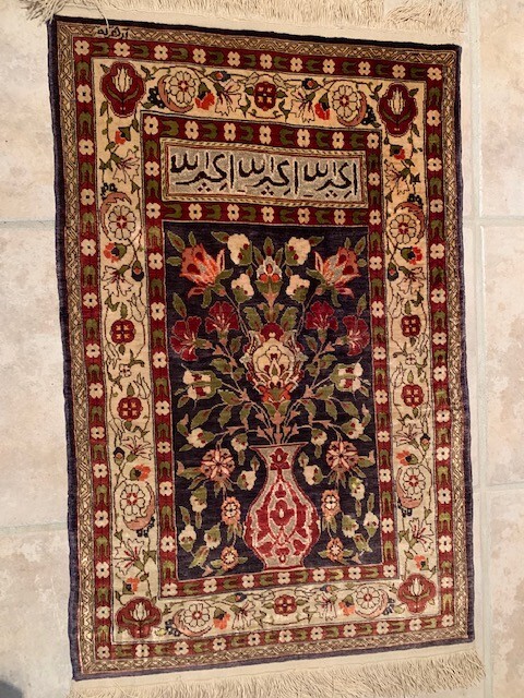 Hereke Silk Rug  Hand Made Gold thread.30"x19" Museum quality gallery