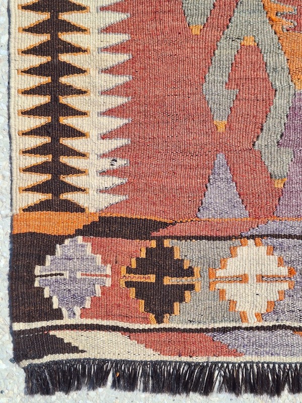Vintage Turkish Nomad Kilim, Hand Woven Area Or Wall Rug, Fringed By Goat Wool gallery