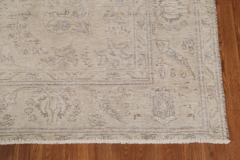 Distressed Floral Area Rug 7x9 Ft Handmade Beige Wool Carpet Floral Vintage Rug gallery