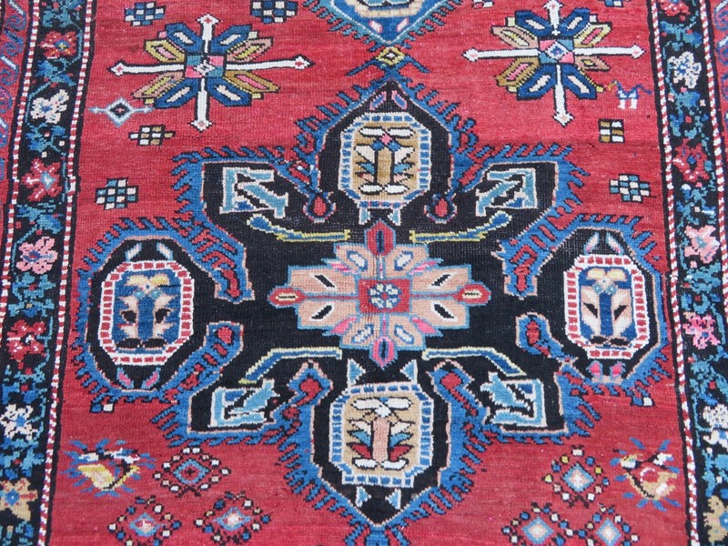 ANTIQUE CAUCASIAN KARABAGH VILLAGE RUG. SIGNED NAME BY WEAVER. 194CM X 117CM. gallery