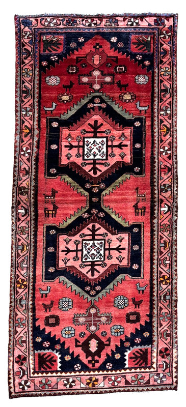 Vintage Hamedan Tribal Hand Knotted Wool Runner Rug 4x10 Red Oriental Geometric gallery